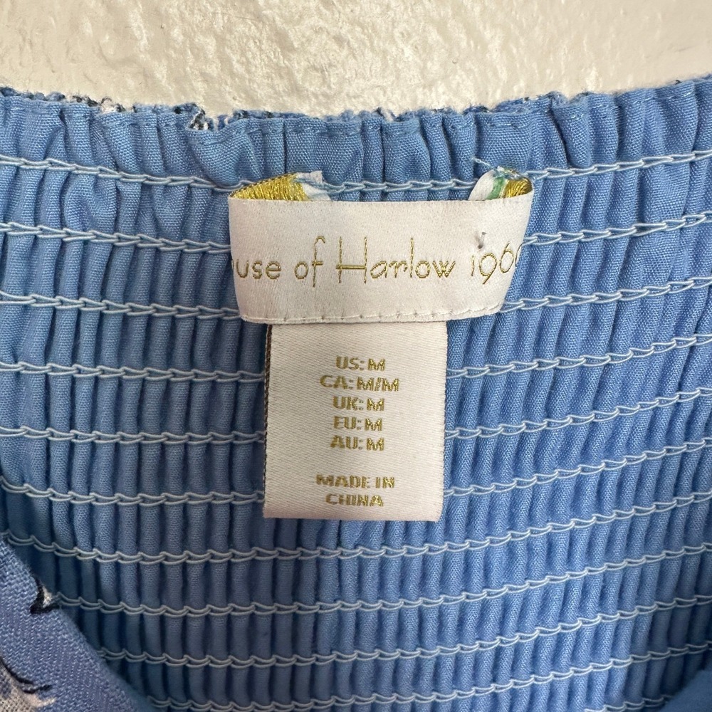 House of Harlow 1960 Blue Floral Linen Blend Tiered Maxi Dress Size Medium - Picture 6 of 8